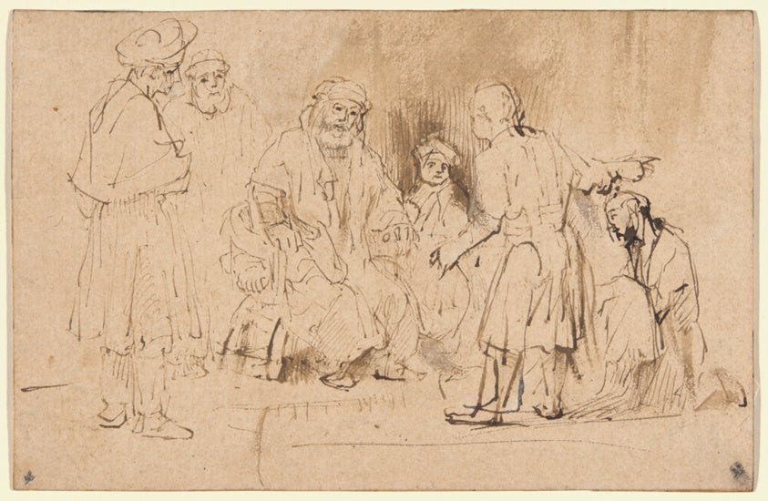 The Brothers of Joseph Reporting His Death to Jacob by probably Aert de Gelder (Dutch, 1645-1727), 23x16"( A2 size) Poster Print