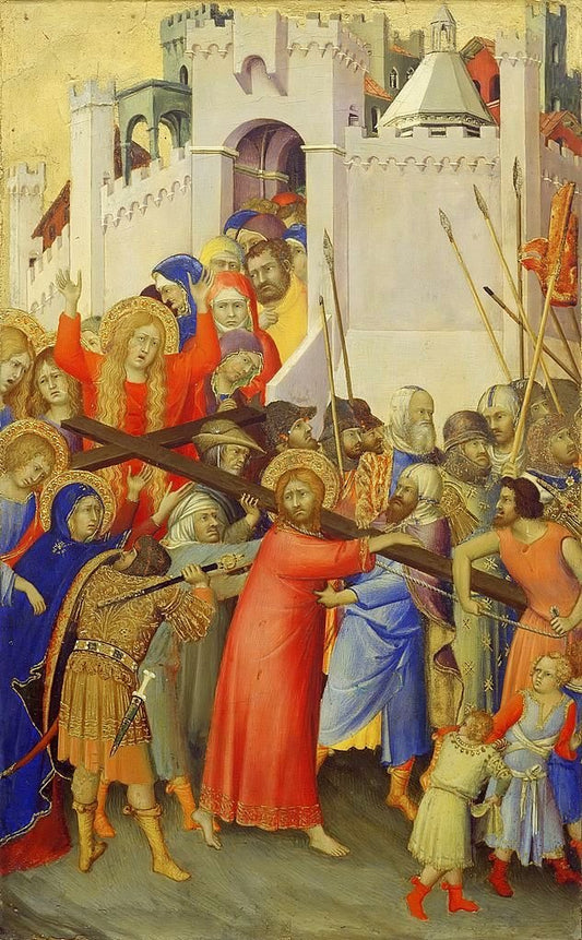 The Carrying of the Cross (panel from the Orsini-altarpiece), vintage artwork by Simone Martini, 12x8" (A4) Poster