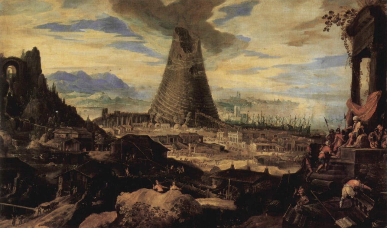 The construction of the Tower of Babel, vintage artwork by Lodewijk Toeput, 12x8" (A4) Poster