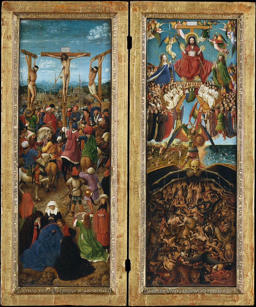 The Crucifixion and the Last Judgement Diptych, vintage artwork by Jan van Eyck, A3 (16x12") Poster Print