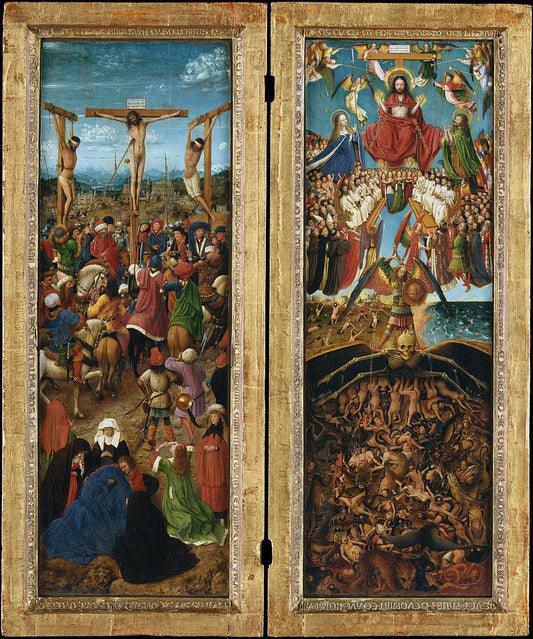 The Crucifixion and the Last Judgement Diptych, vintage artwork by Jan van Eyck, A3 (16x12") Poster Print