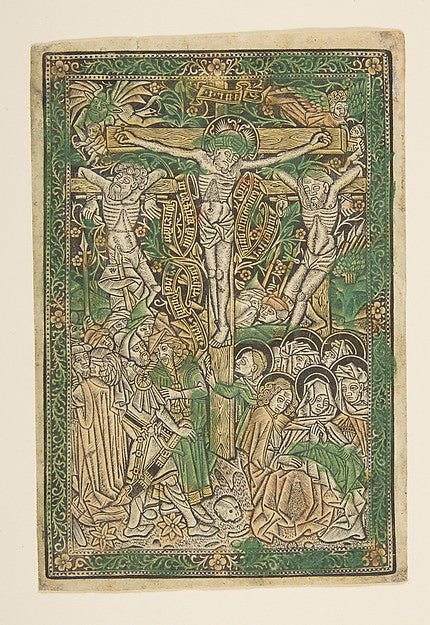 The Crucifixion c1475–1500-Anonymous, German, South Germany, 1, vintage art, A3 (16x12") Poster Print