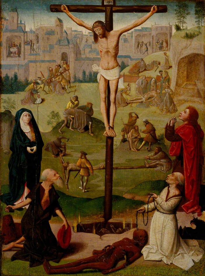 The Crucifixion with Saint Jerome and Saint Dominic and Scenes from the Passion, vintage artwork by Follower of Geerten tot Sint Jans, A3 (16x12") Poster Print