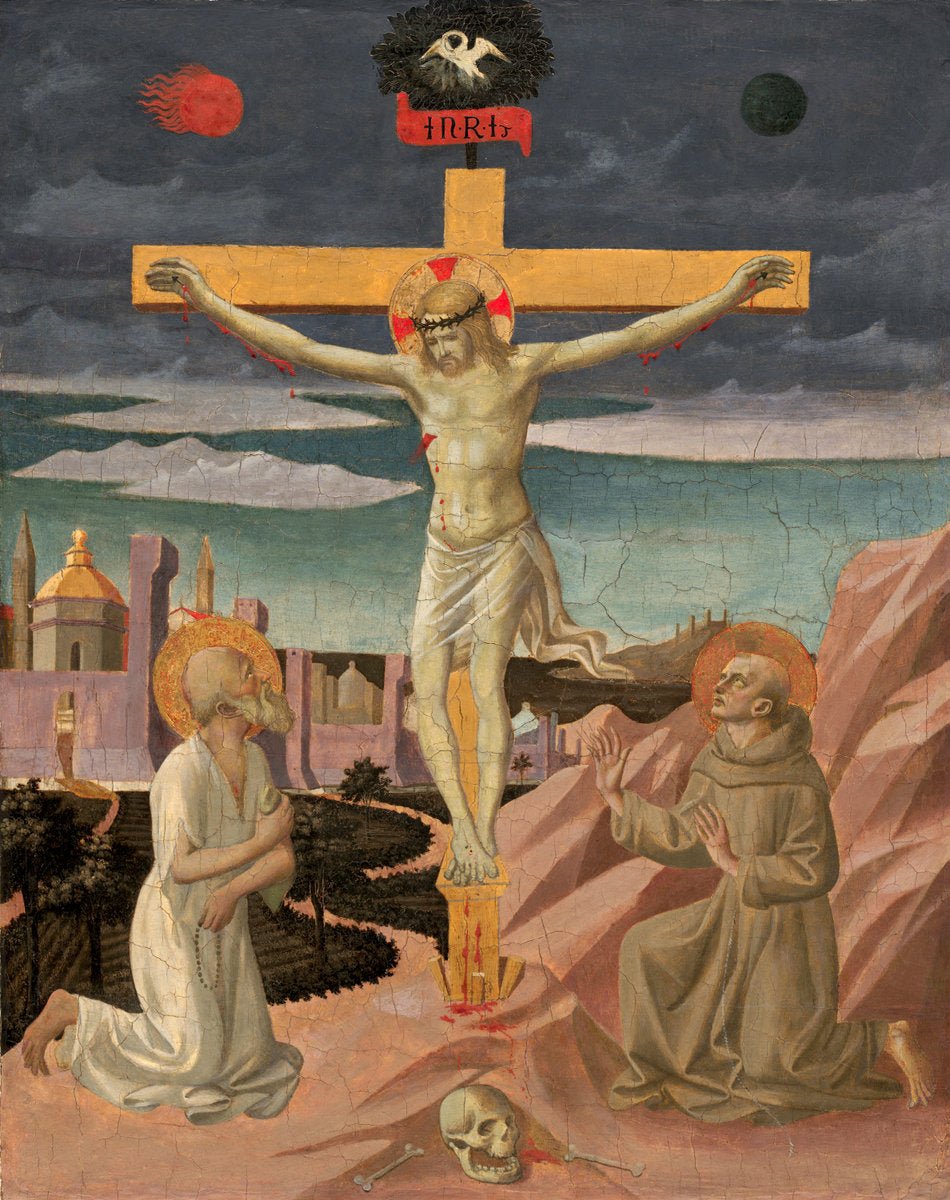 The Crucifixion with Saint Jerome and Saint Francis, vintage artwork by Pesellino, A3 (16x12") Poster Print
