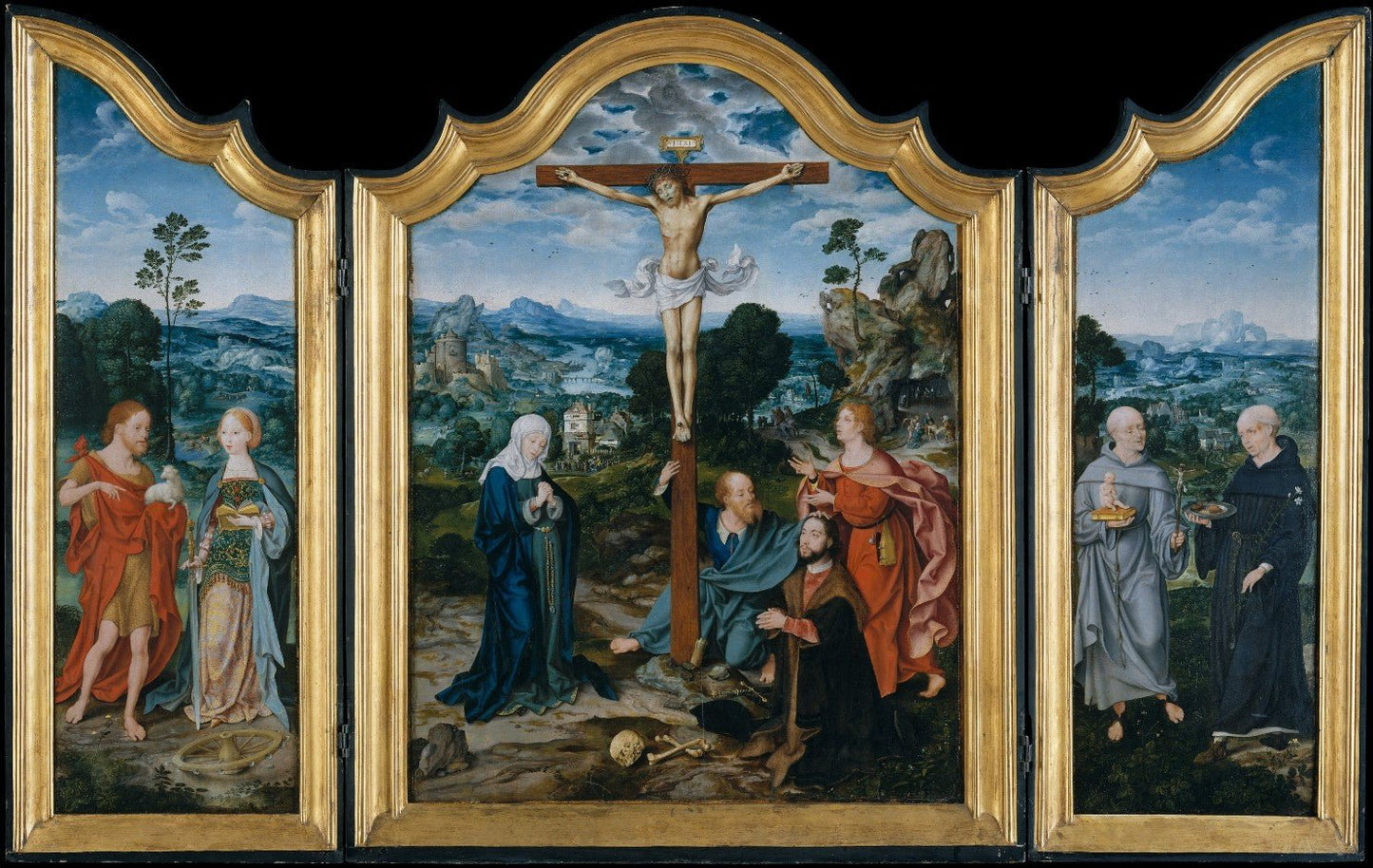The Crucifixion with Saints and a Donor, vintage artwork by Joos van Cleve, A3 (16x12") Poster Print