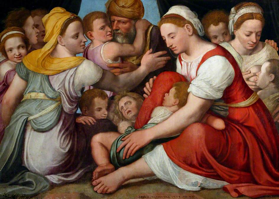 The Departure of Laban, vintage artwork by Hendrick Goltzius, 12x8" (A4) Poster