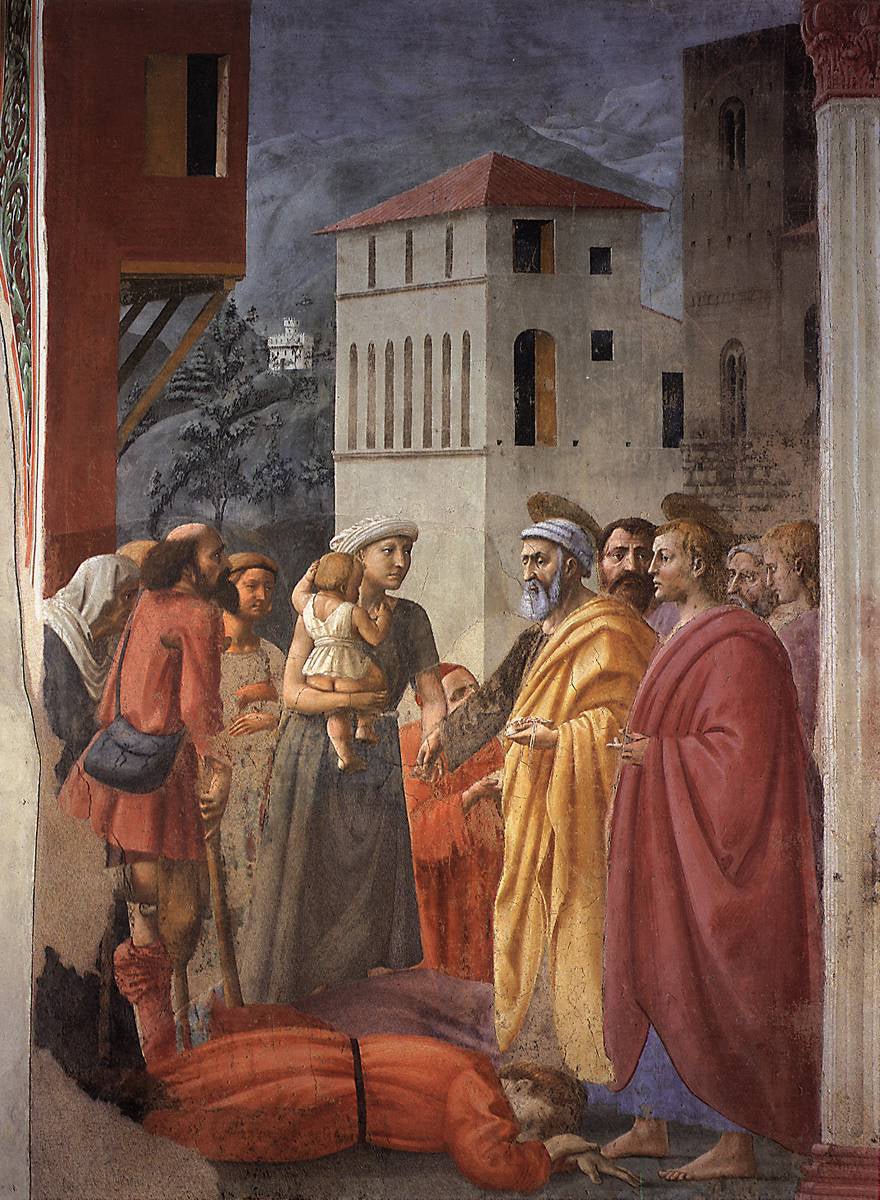 The Distribution of Arms and Death of Ananias (Brancacci Chapel), vintage artwork by Masaccio, A3 (16x12") Poster Print