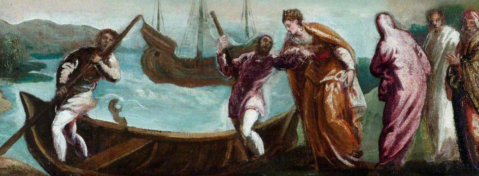 The Embarkation of a Queen, vintage artwork by Attributed to Andrea Schiavone, A3 (16x12") Poster Print