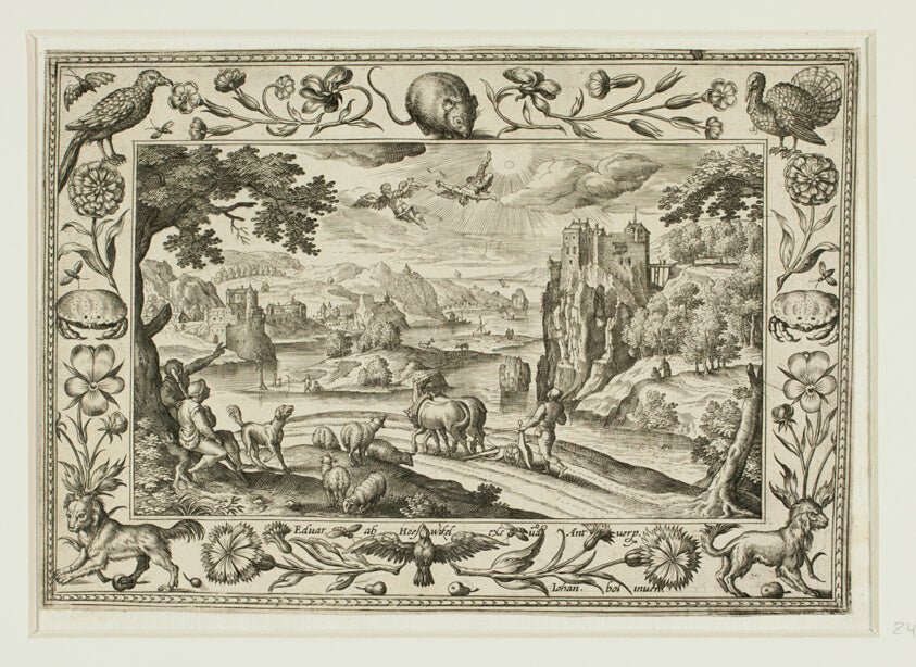 The Fall of Icarus, from Landscapes with Old and New Testament Scenes and Hunting Scenes by Adriaen Collaert (Flemish, c. 1560–1618) , 23x16"( A2 size ) Poster Print