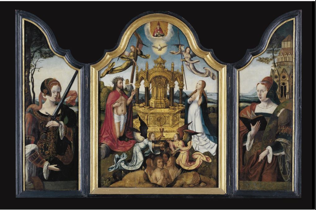 The Fountain of Life with Sts. Barbara and Catherine, vintage artwork by Flemish School 16th Century Unknown, A3 (16x12") Poster Print