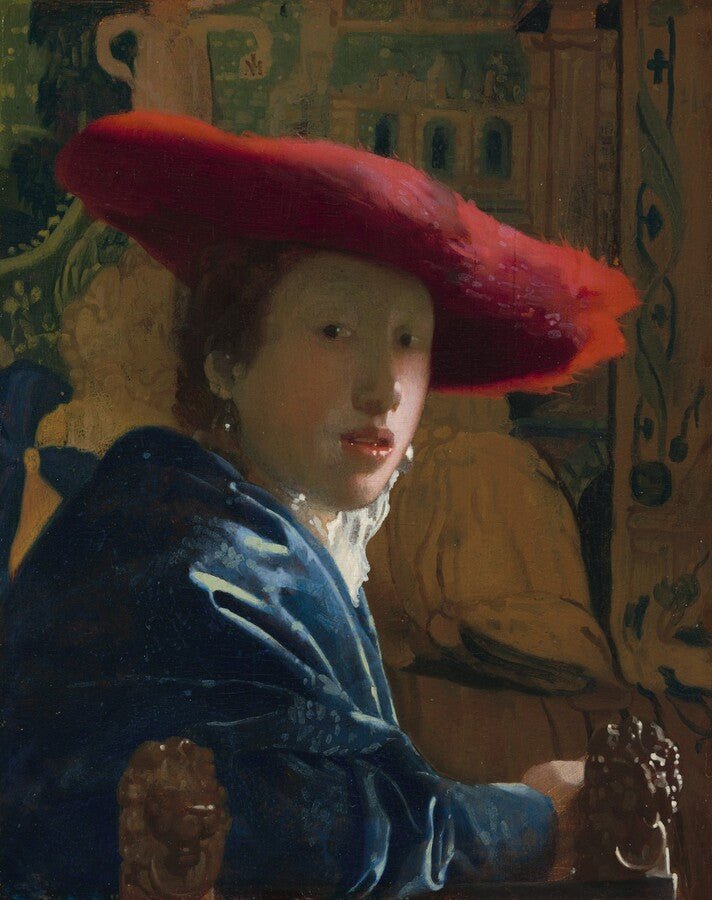 The Girl with the Red Hat by Jan Vermeer, vintage art, modern poster print