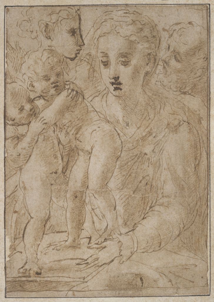 The Holy Family with Saint John and an Angel, vintage artwork by Girolamo Mazzola Bedoli, A3 (16x12") Poster Print