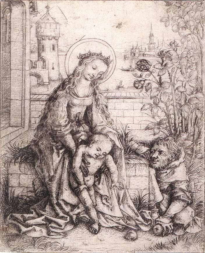 The Holy Family with the Rose-bush, vintage artwork by Master of the Housebook, A3 (16x12") Poster Print