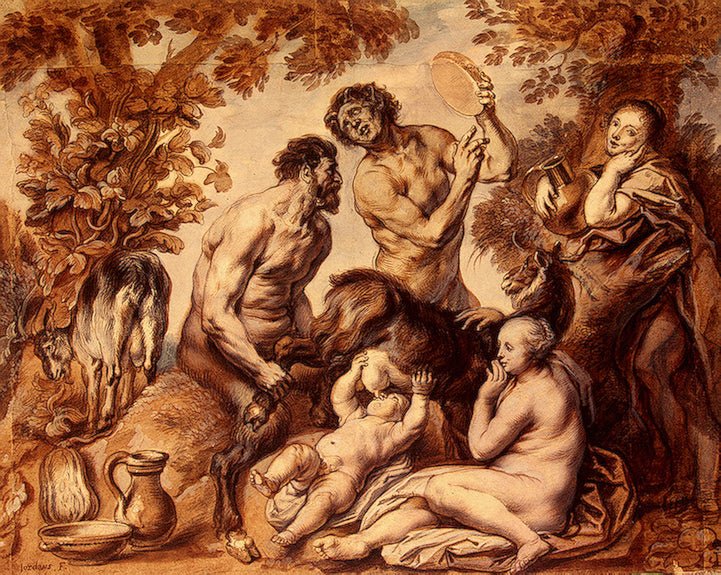 The Infant Jupiter is Fed by the Goat Amalthea, vintage artwork by Jacob Jordaens, 12x8" (A4) Poster