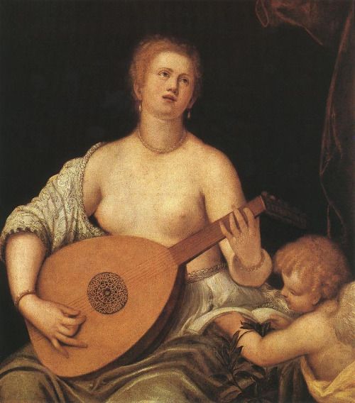 The Lute-playing Venus with Cupid, vintage artwork by Parrasio Micheli, A3 (16x12") Poster Print