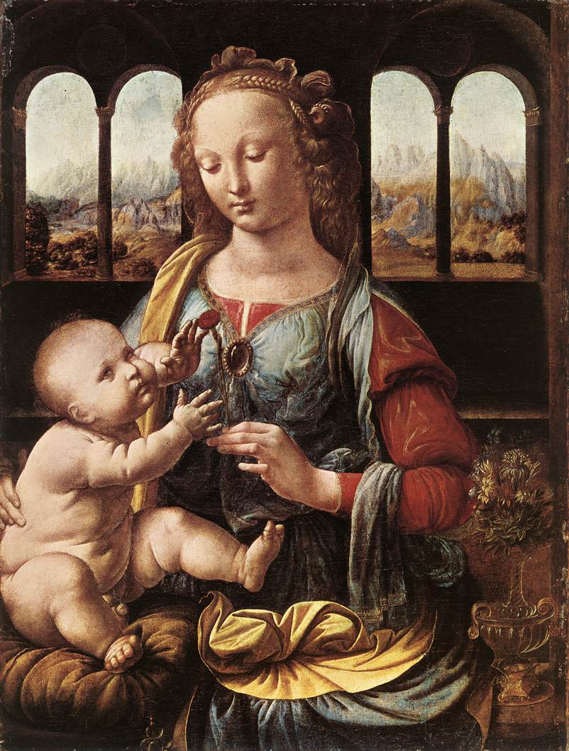The Madonna of the Carnation, vintage artwork by Leonardo da Vinci, A3 (16x12") Poster Print