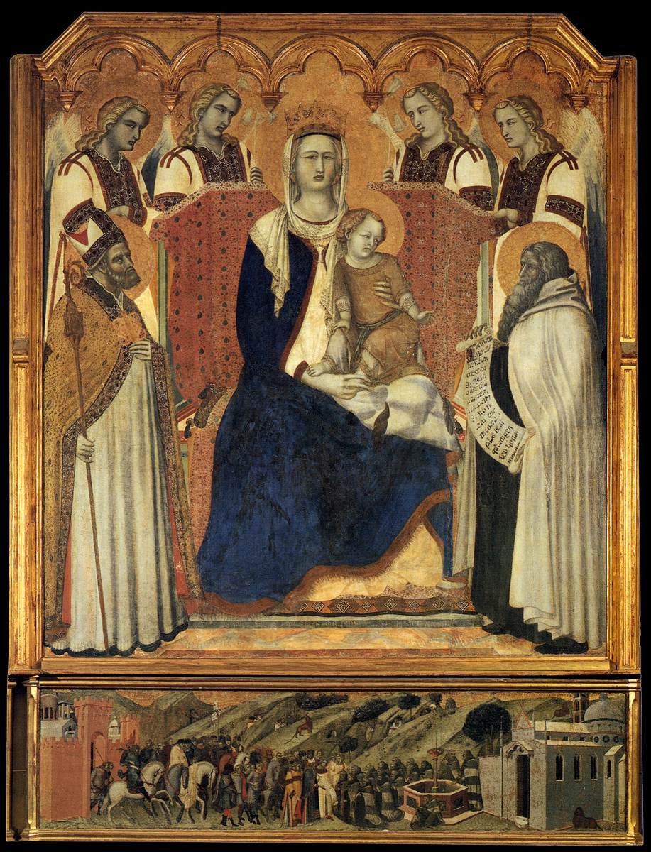 The Madonna with Saint Nicholas and the Prophet Elijah, vintage artwork by Pietro Lorenzetti, 12x8" (A4) Poster