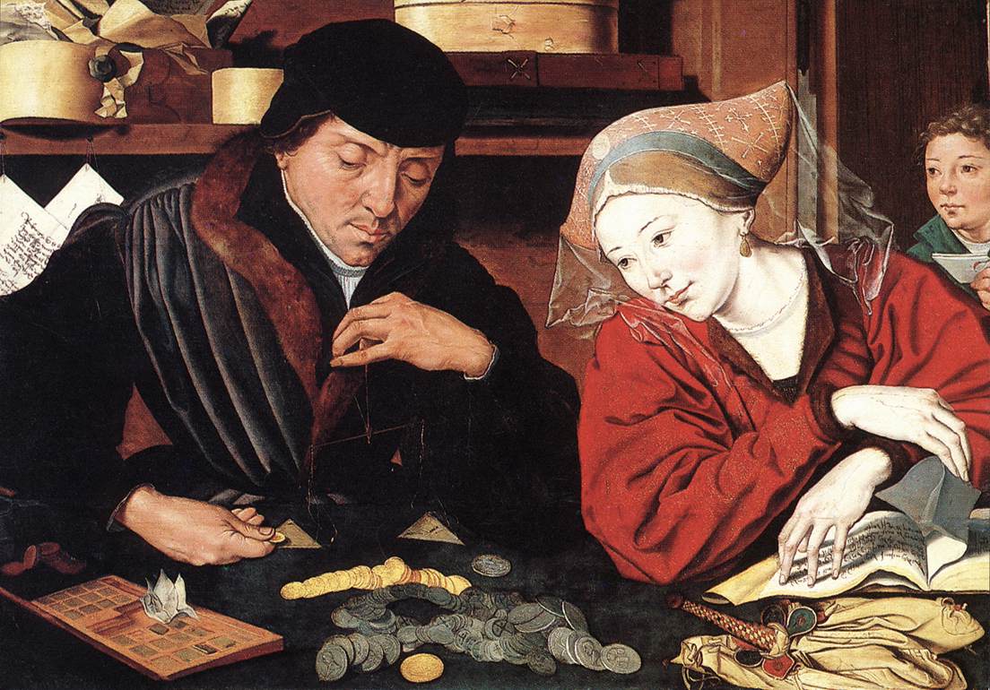 The Money Changer and His Wife, vintage artwork by Marinus van Reymerswaele, A3 (16x12") Poster Print