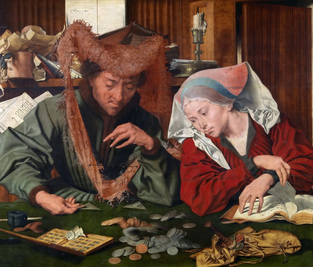 The Moneychanger and His Wife, vintage artwork by Marinus van Reymerswaele, A3 (16x12") Poster Print