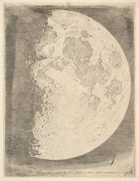 The Moon in its First Quarter 1635-Claude Mellan , vintage art, A3 (16x12") Poster Print