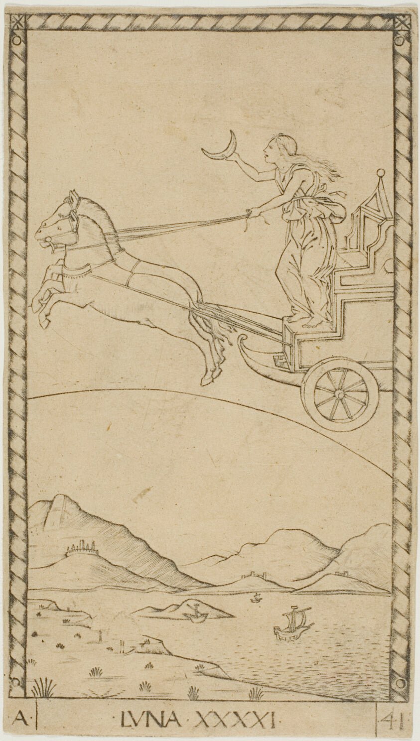 The Moon, plate 41 from Planets and Spheres by Master of the E-Series Tarocchi, 23x16"( A2 size) Poster Print