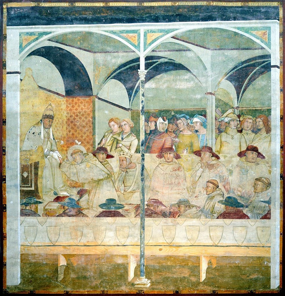 The Obidience of Saint Louis of Toulouse, vintage artwork by Ambrogio Lorenzetti, 12x8" (A4) Poster