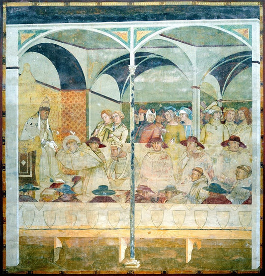 The Obidience of Saint Louis of Toulouse, vintage artwork by Ambrogio Lorenzetti, 12x8" (A4) Poster