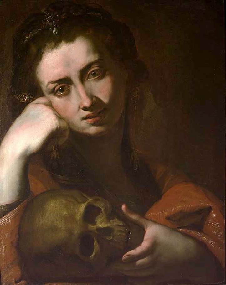 The Penitent Magdalen or Vanitas, vintage artwork by Jusepe de Ribera, 12x8" (A4) Poster