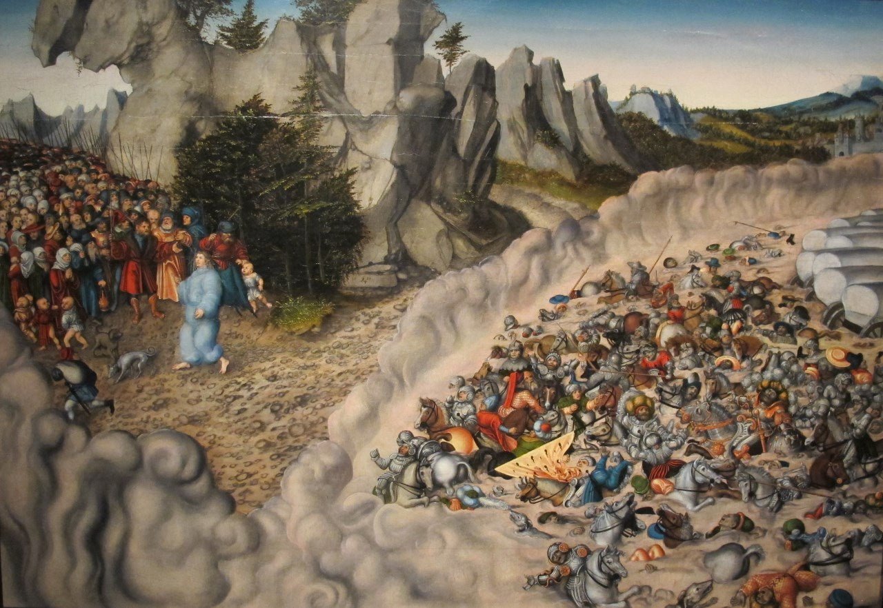 The Pharoah's Hosts Engulfed in the Red Sea, vintage artwork by Lucas Cranach the Elder, A3 (16x12") Poster Print