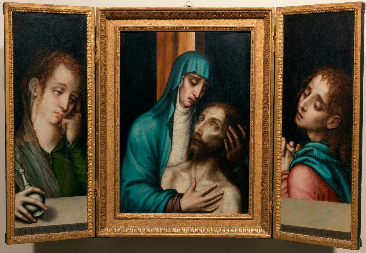 The Pieta, Saint John and Mary Magdalen (Triptych), vintage artwork by Luis de Morales, A3 (16x12") Poster Print