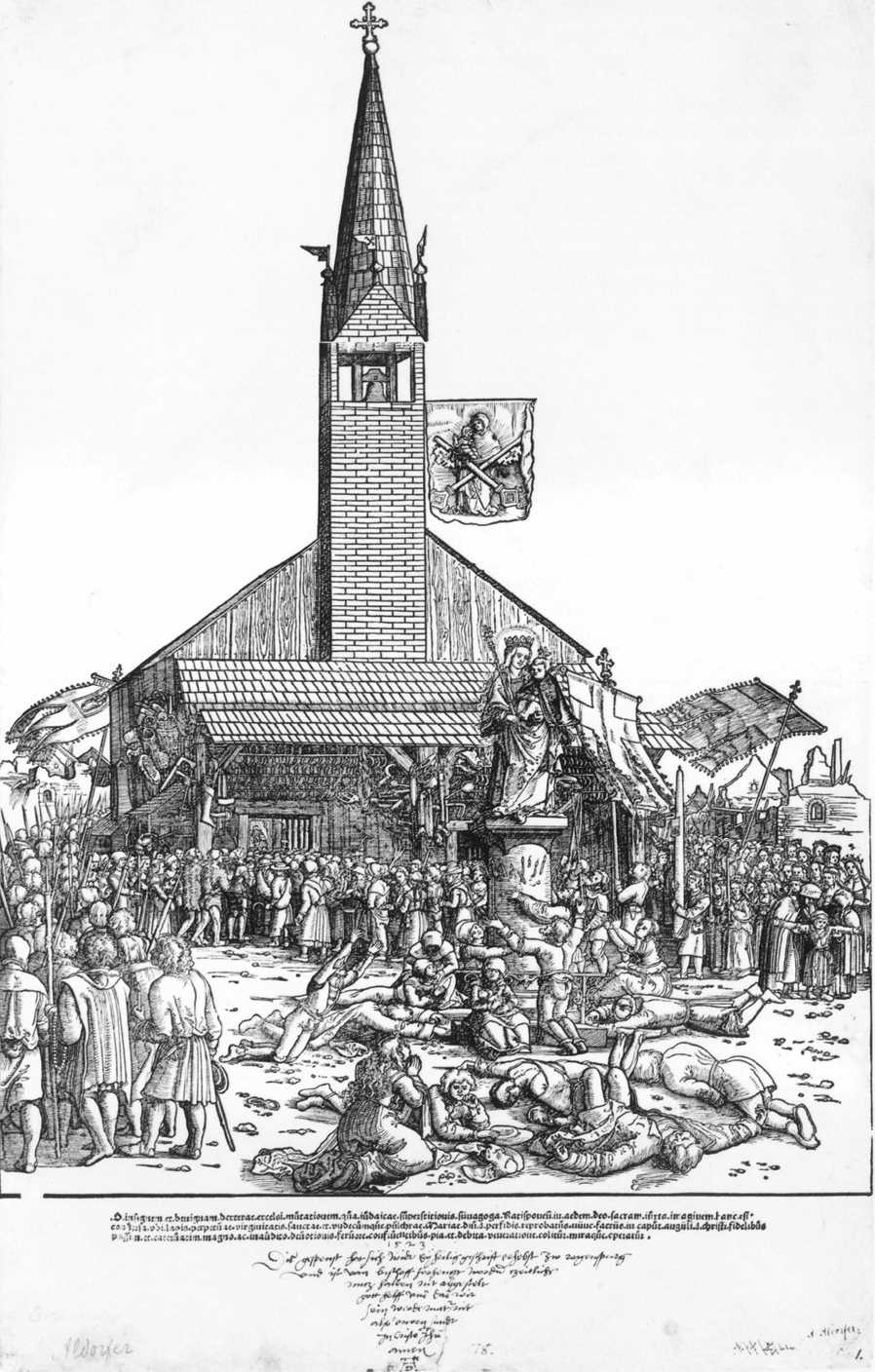 The Pilgrimage to the 'Fair Virgin' in Regensburg, vintage artwork by Michael Ostendorfer, A3 (16x12") Poster Print