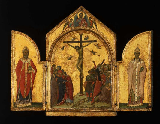 The Redeemer with Angels, Saint Nicholas and Saint Gregory, vintage artwork by Duccio di Buoninsegna, 12x8" (A4) Poster