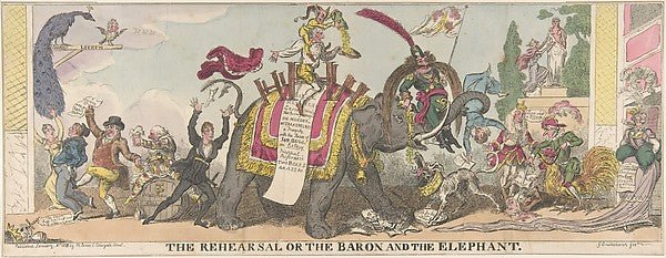 The Rehearsal or the Baron and the Elephant January 1, 1812-Ge, vintage art, A3 (16x12") Poster Print