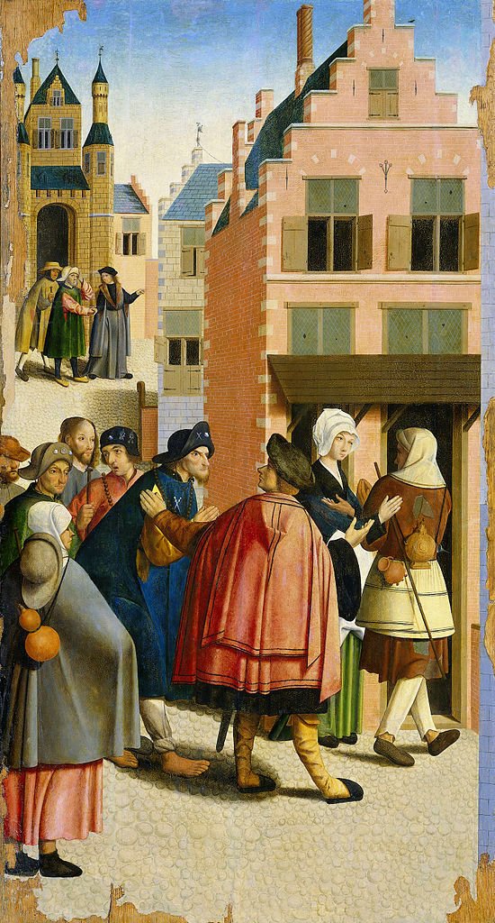 The Seven Works of Mercy ~ Housing the Travellers, vintage artwork by Master of Alkmaar, A3 (16x12") Poster Print