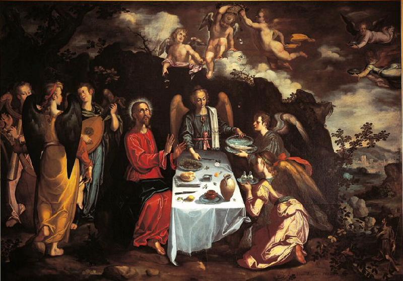 The Supper with Christ and the Angels, vintage artwork by Francisco Pacheco, A3 (16x12") Poster Print