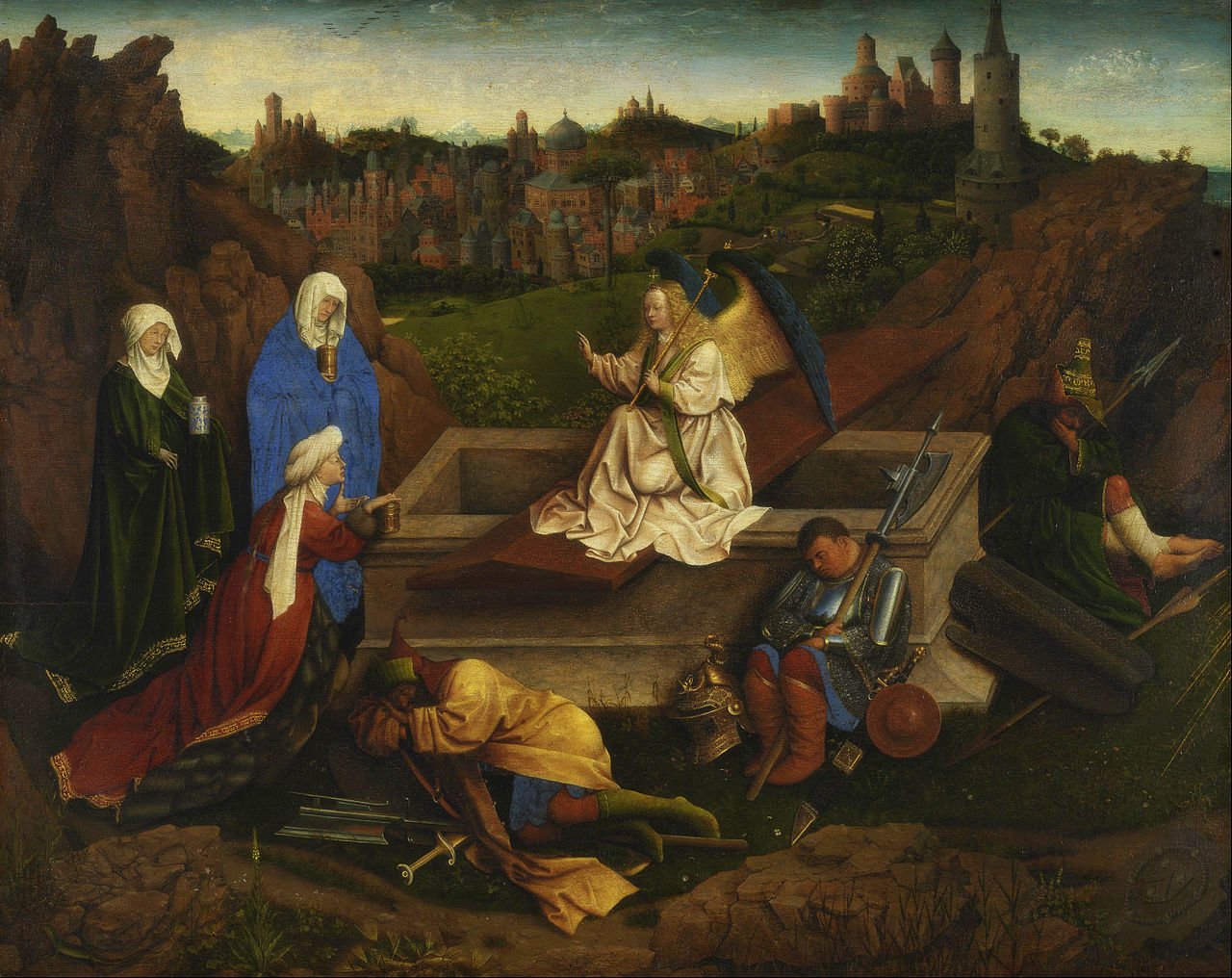 The Three Marys at the Tomb, vintage artwork by Jan van Eyck, A3 (16x12") Poster Print