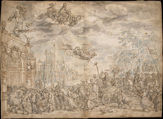 The Triumphal Entry of Frederik Hendrik of the Orange into The Hague, vintage artwork by David Vinckboons, 12x8" (A4) Poster