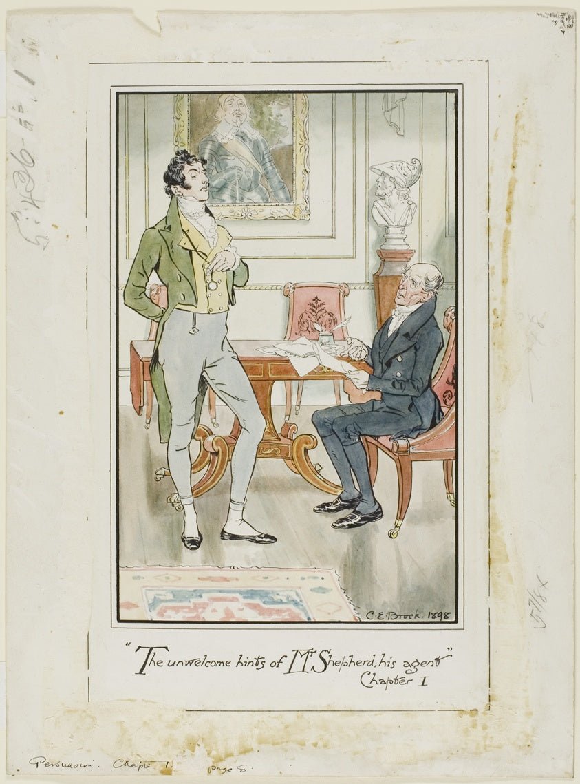 The unwelcome hints of Mr. Shepherd, his Agent,' Chapter I frontispiece for Jane Austen's Persuasion by Charles Edmund Brock,23x16"( A2 size ) Poster Print