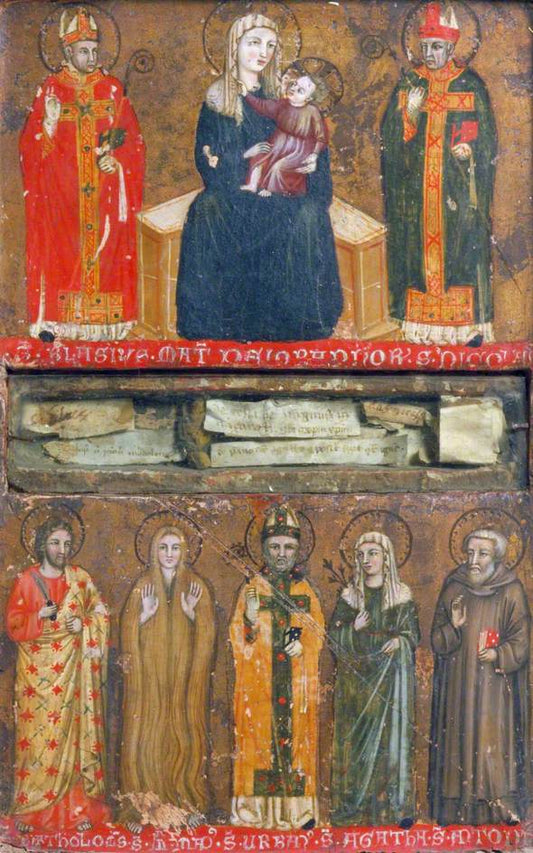 The Virgin and Child with Saints and Mary Magdalene, vintage artwork by Italian School 13th Century Unknown, 12x8" (A4) Poster