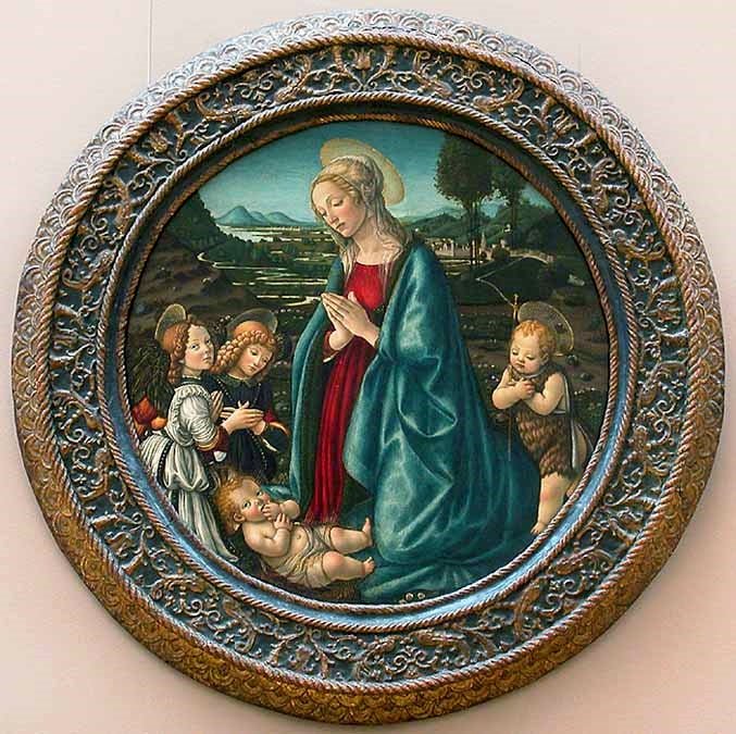 The Virgin and Infant with John the Baptist and Two Angels, vintage artwork by Francesco Botticini, A3 (16x12") Poster Print