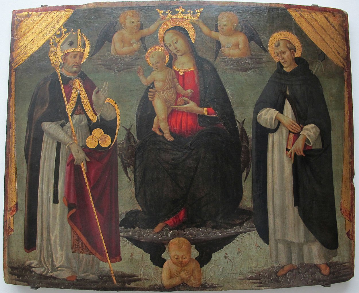 The Virgin with Saints Peter and Nicholas, vintage artwork by Jacopo del Sellaio, A3 (16x12") Poster Print