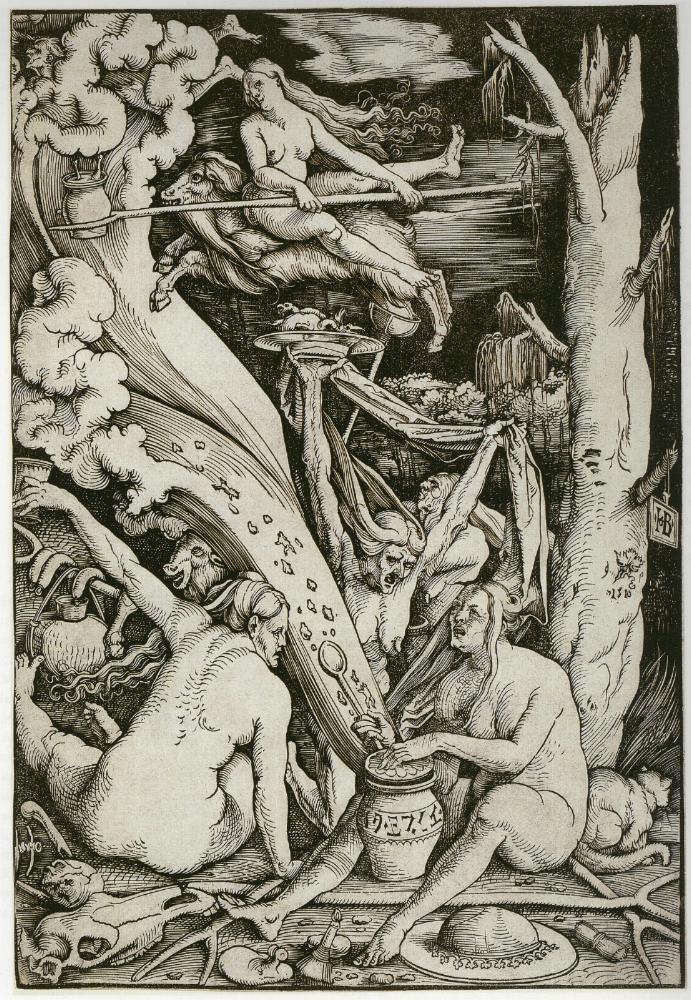 The Witches' Sabbath, vintage artwork by Hans Baldung, A3 (16x12") Poster Print