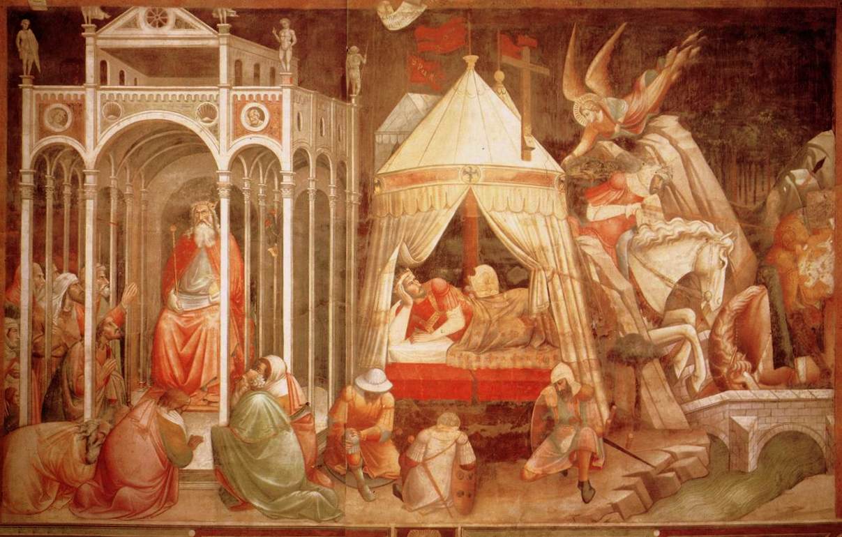 The Worship of Chosroës/The Dream of Heraclitus/Heraclitus' Duel, vintage artwork by Agnolo Gaddi, 12x8" (A4) Poster