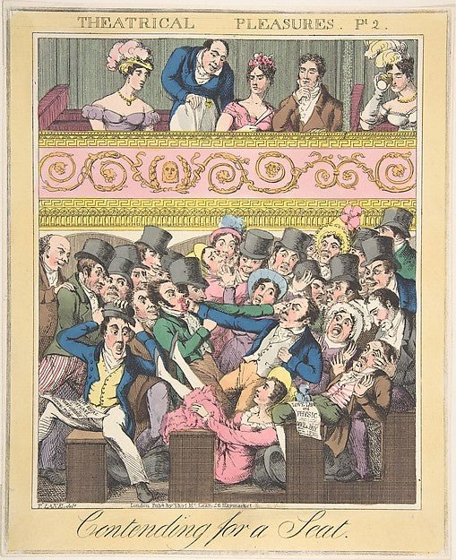 Theatrical Pleasures Plate 2: Contending for a Seat c1835-The, vintage art, A3 (16x12") Poster Print