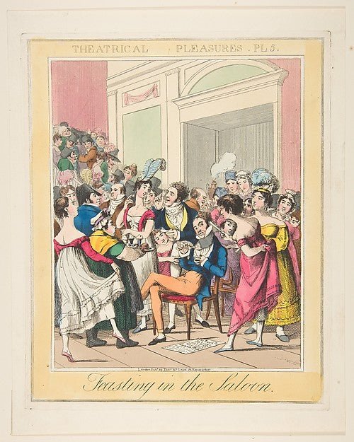Theatrical Pleasures Plate 5: Feasting in the Saloon c1835-Th, vintage art, A3 (16x12") Poster Print