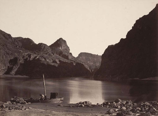 Timothy O'Sullivan - Black Canyon Colorado River from Camp 8 Looking Above from Geological and Geographical Explorations and Surveys West of the 100th Meridian, vintage historic photograph, modern poster print