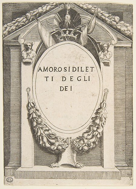 Title page to 'The Loves of the Gods' 1531–60-Giulio Bonasone , vintage art, A3 (16x12") Poster Print