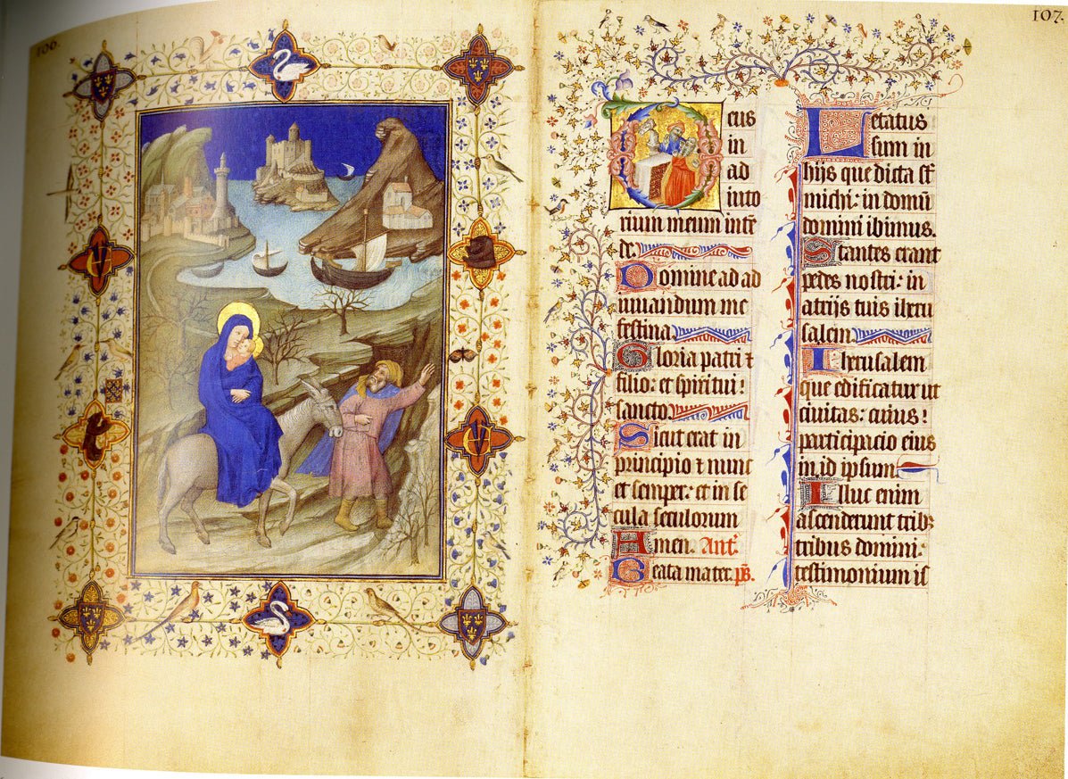 Très Belles Heures de Bruxelles ~ The Flight into Egypt, vintage artwork by Jacquemart de Hesdin, A3 (16x12") Poster Print