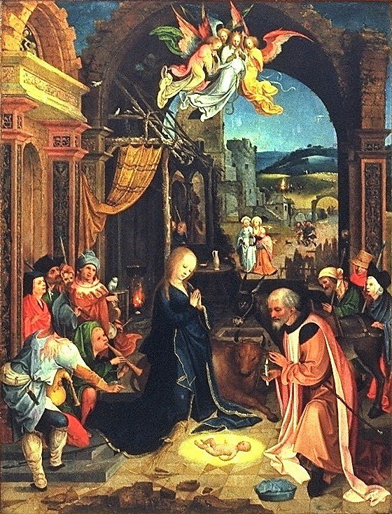 Triptych: The Birth of Christ, vintage artwork by Jan de Beer, A3 (16x12") Poster Print