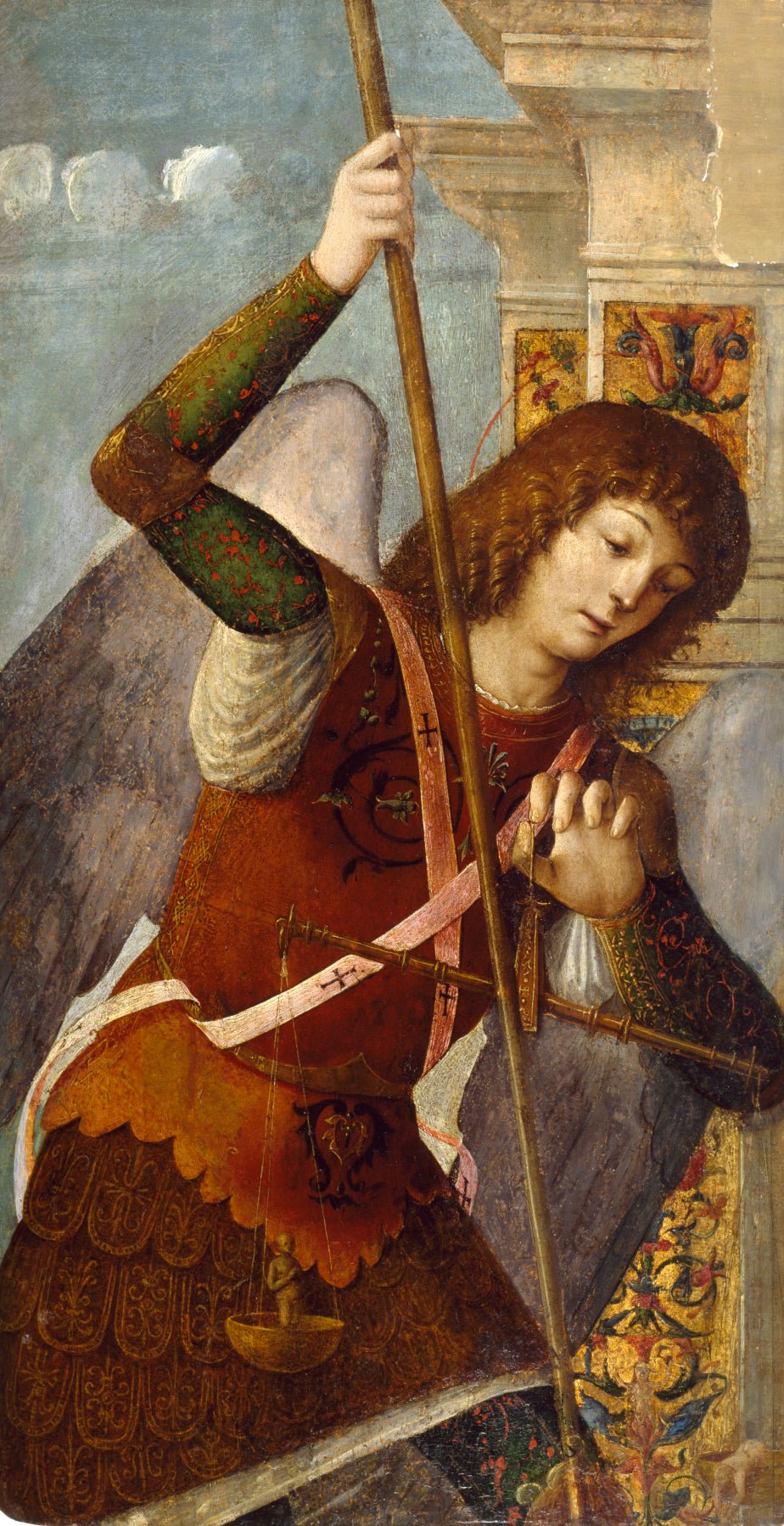 Triptych with Madonna and Child Enthroned Between the Archangel Michael and Saint Peter (left side), vintage artwork by Niccolo Rondinelli, A3 (16x12") Poster Print